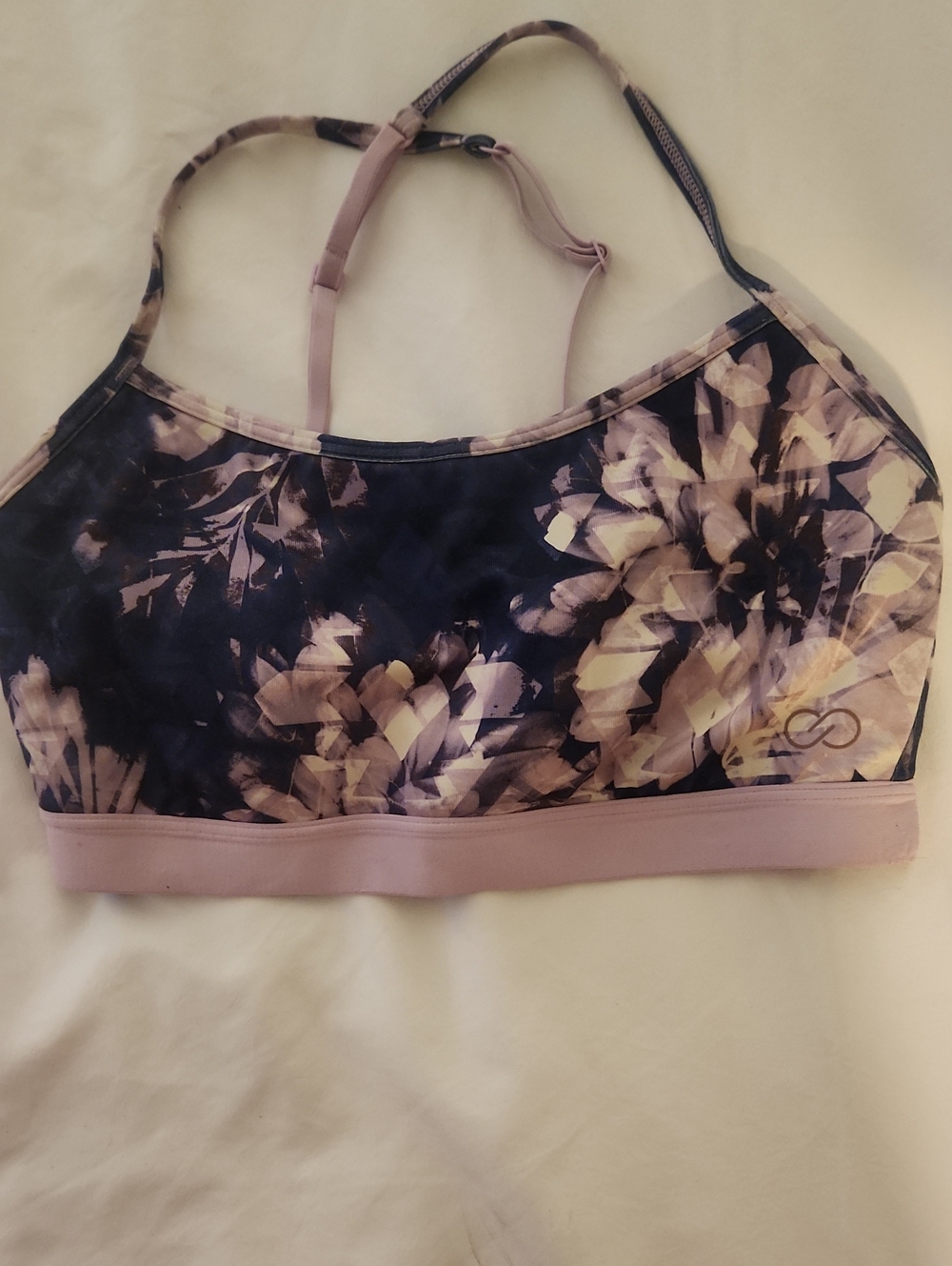 CALIA by Carrie Underwood Lavender and Navy Floral Strappy Sports Bra